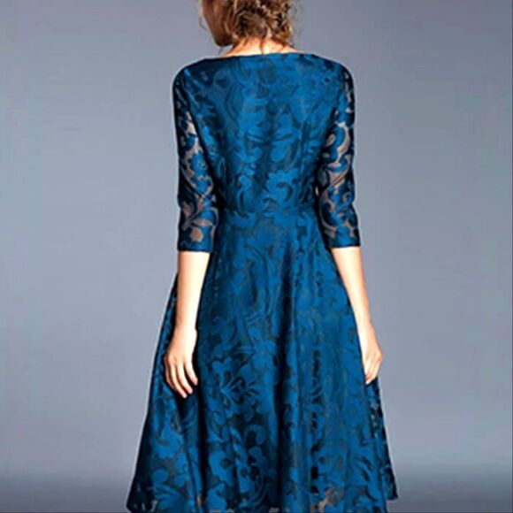 Stylewe Teal Midi-Dress with  Sweetheart Bust, Sheer Mesh Overlay, Sz Large, NWT - Picture 8 of 13